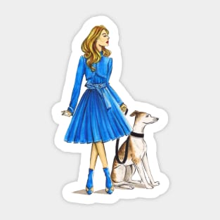 Lady in Blue and Her Dog Sticker